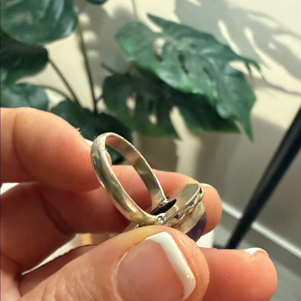 Unique healing amethyst prism oversize jewelry sterling Silver purple Ring‎ 6/7
